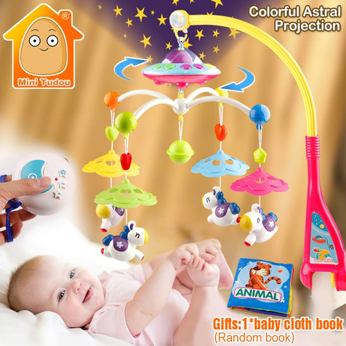 0-12 Months Crib Mobile Musical Bed Bell With Animal Rattles Projection
