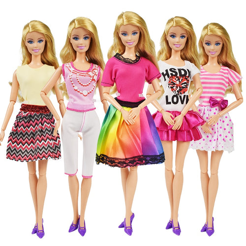 5 Pcs Casual Wear Barbie Doll Clothes Dress Accessories